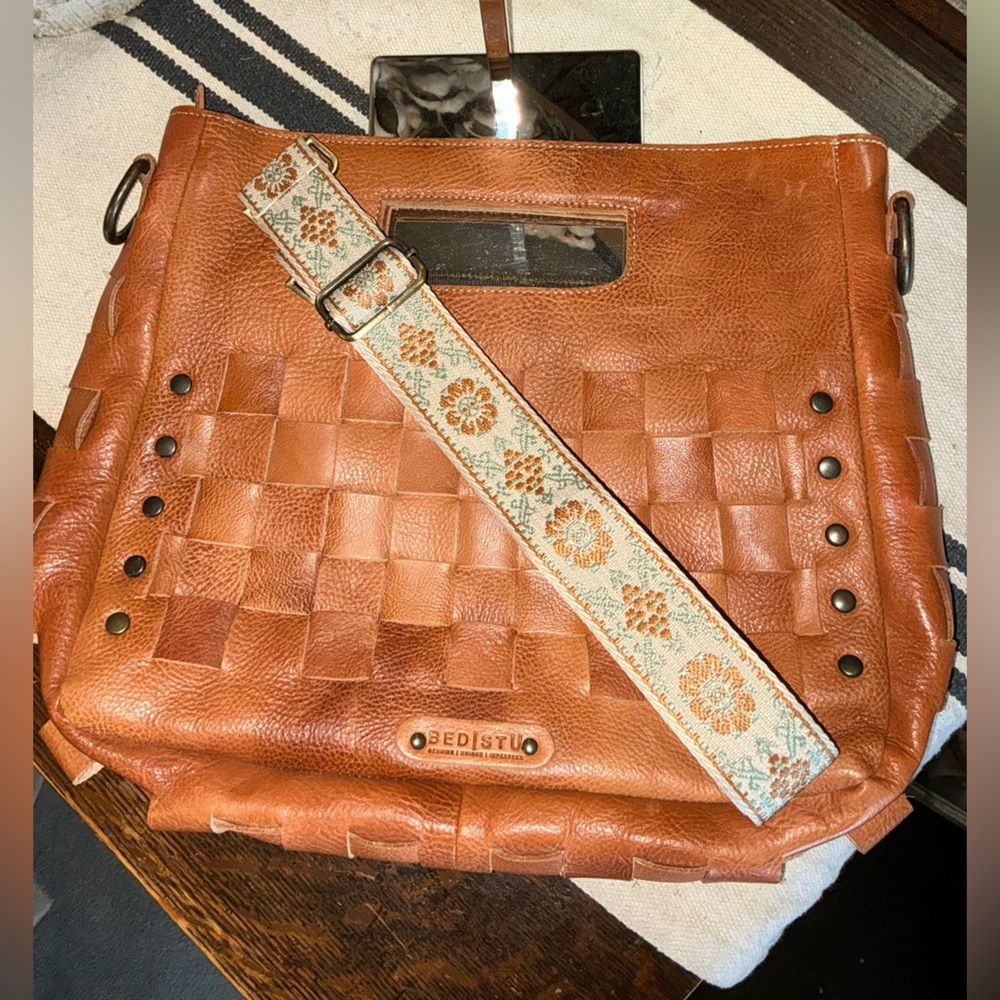 NWOT Bed Stu Orchid Leather Satchel Handbag Crossbody Bag Tan Rustic MSRP $280 - Picture 12 of 14